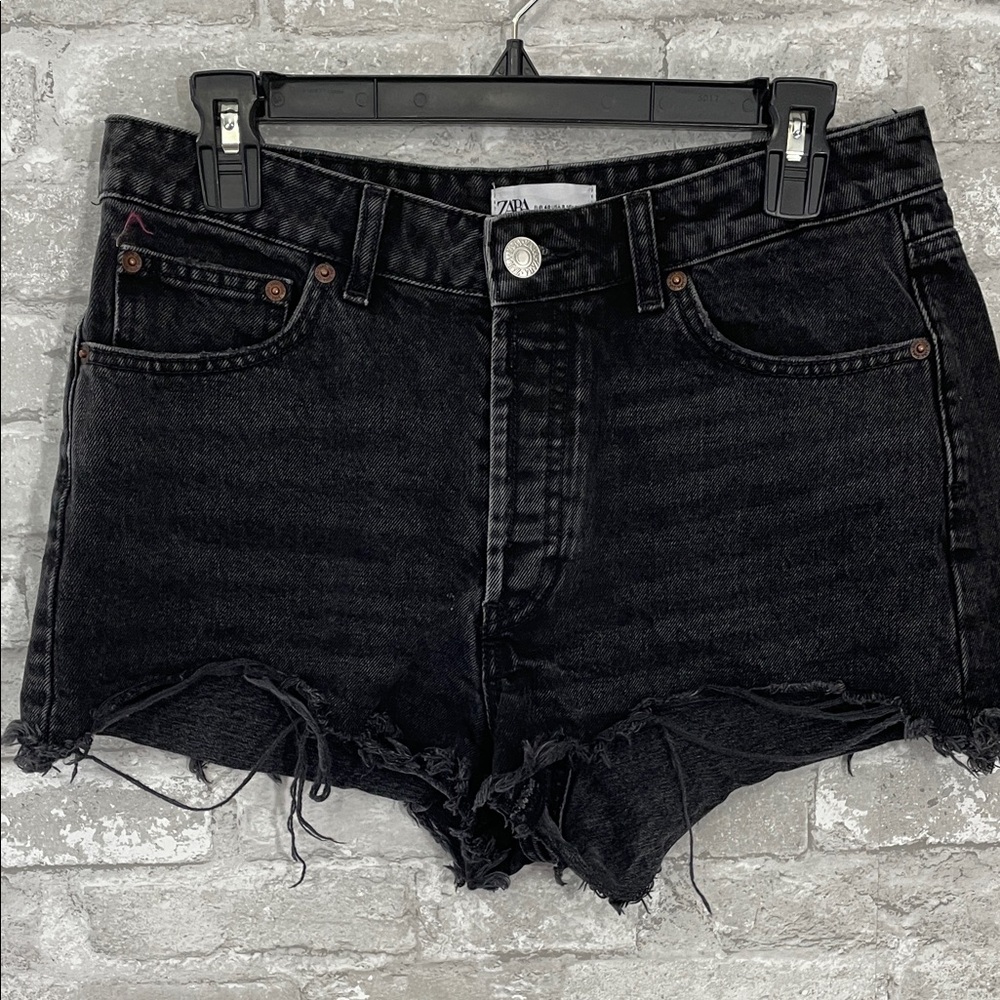 Zara Black Distressed Denim Jean Shorts